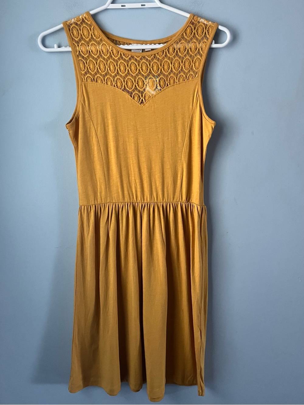 NWT Twik Mustard Yellow Sleeveless Flowy Lace Yoke Cotton Blend Dress Size S
